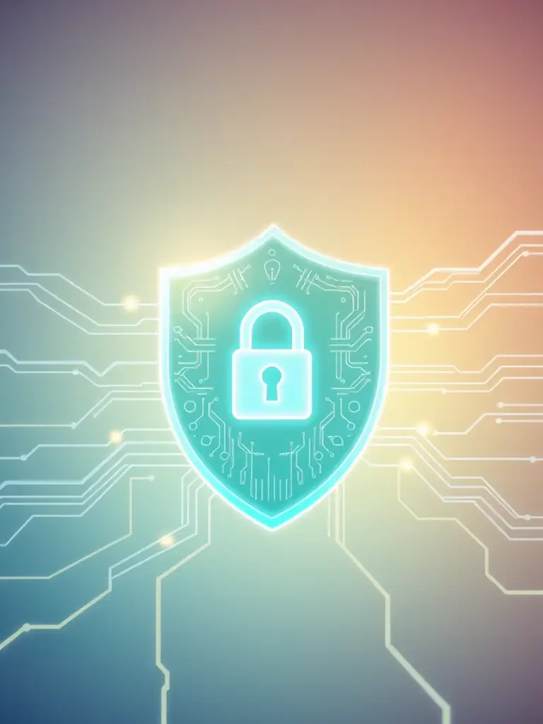 A digital representation of a shield protecting data from cyber attacks, symbolizing cybersecurity.