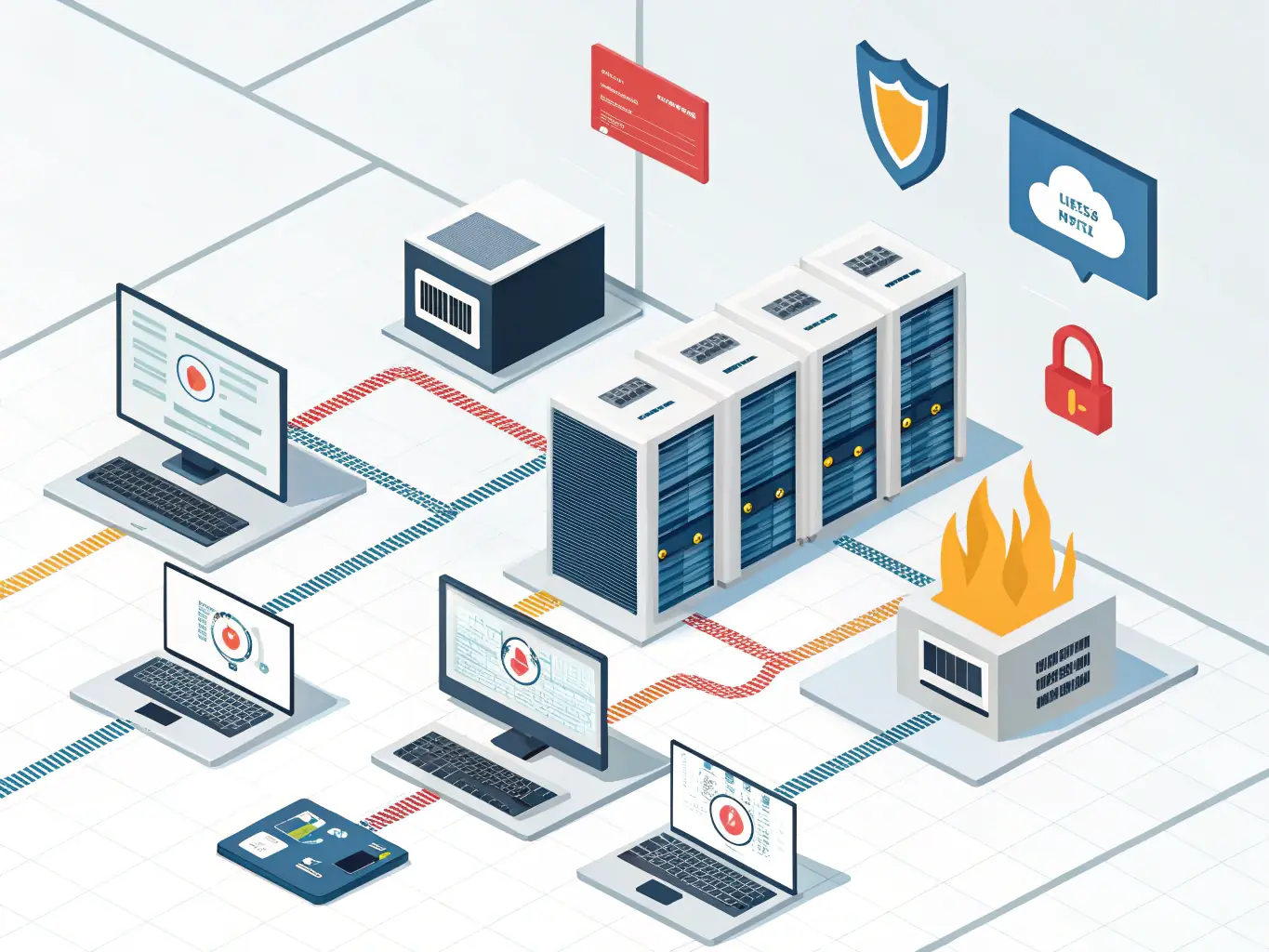 An image depicting a network diagram with various security protocols and firewalls, illustrating the concepts of network security taught at cybertrain.site.